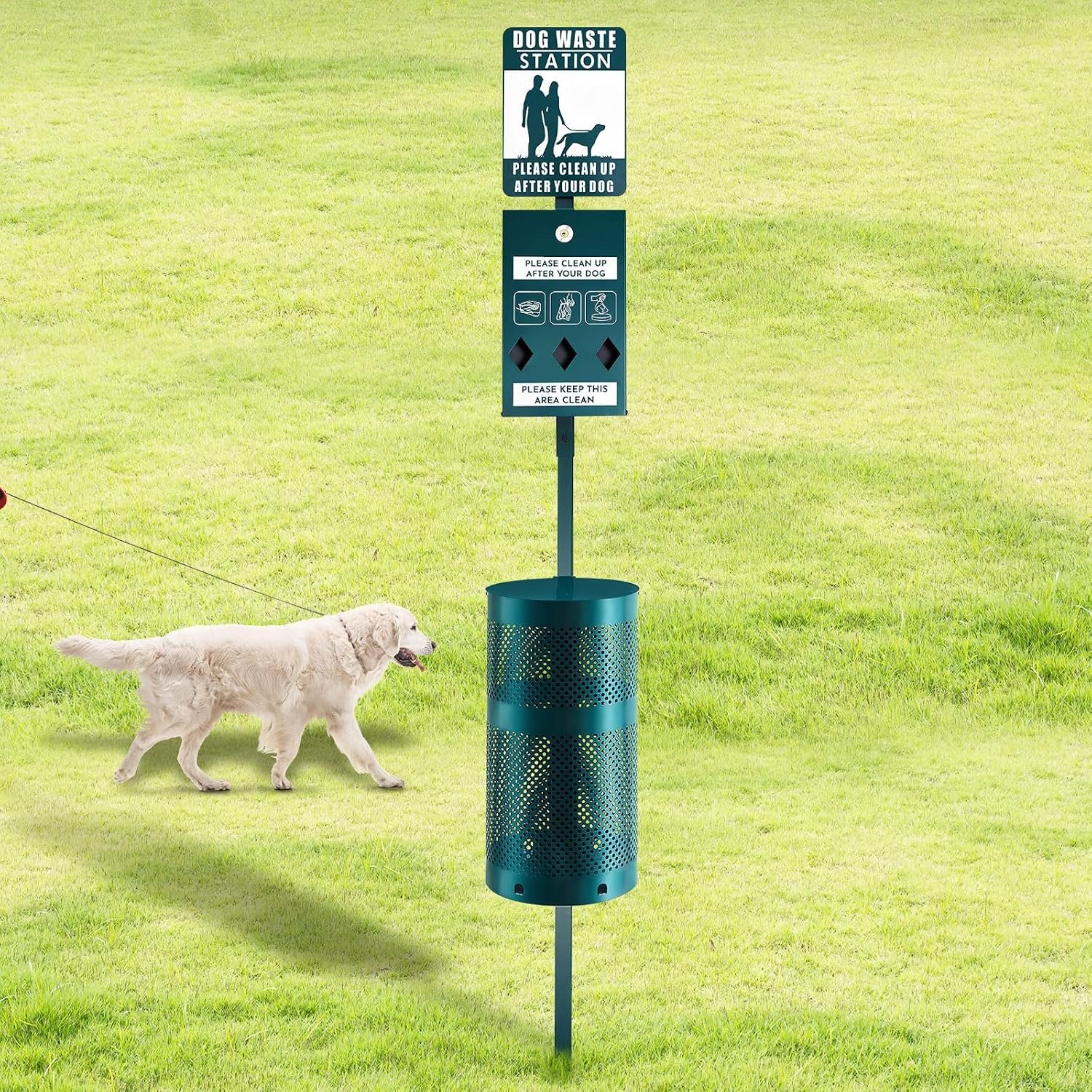 Qinyoung Dog Waste Station Galvanized Steel Pet Bin Bag Dispenser, Green Qinyoung Dog Waste Station Galvanized Steel Pet Bin Bag Dispenser, Green