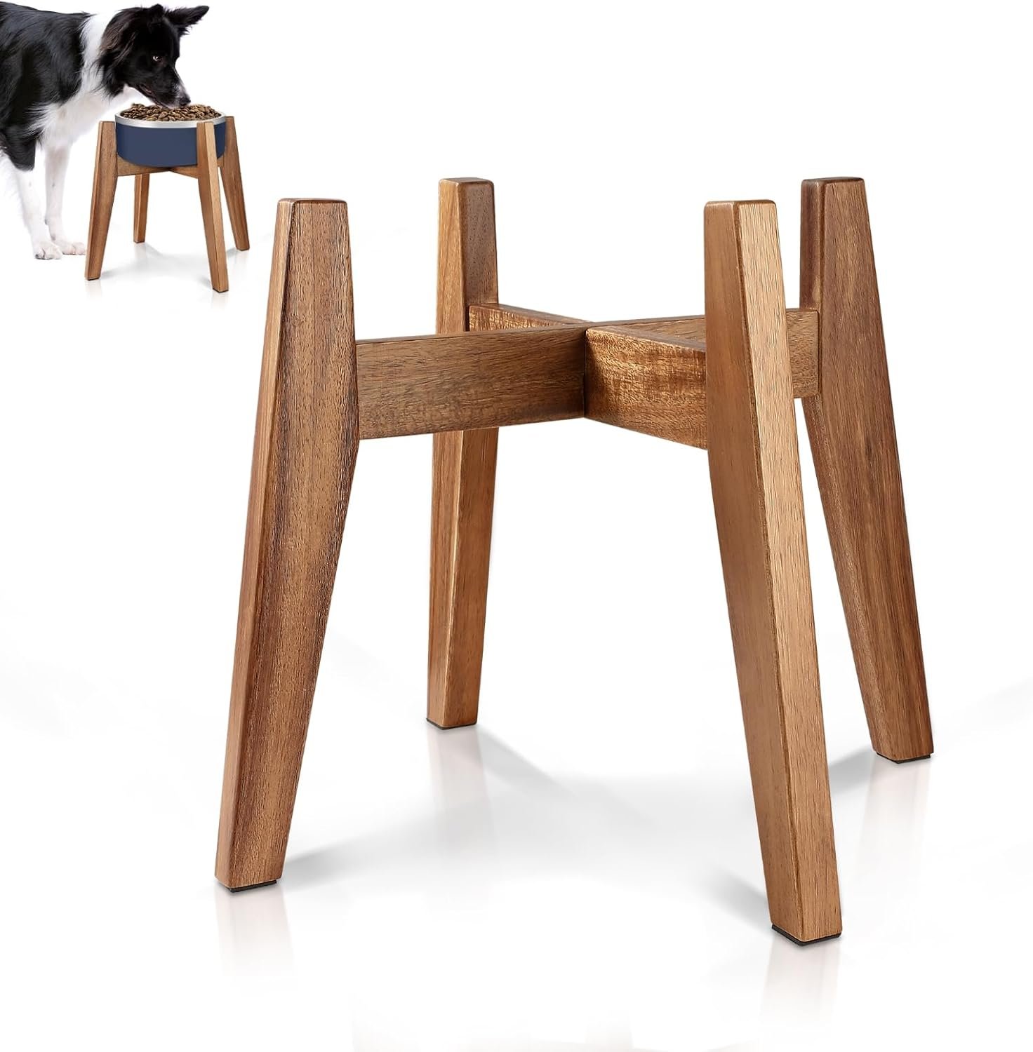 RAINBLELAND Raised Wooden Dog Bowl Stand for Large Dogs, Fits 9 Inch Bowls RAINBLELAND Raised Wooden Dog Bowl Stand for Large Dogs, Fits 9 Inch Bowls