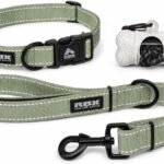 RBX Dog Collar and Leash Set for Large Dogs, Complete Collar Walk Kit with 5 ft Leash, Adjustable Collar, Poop Bag Dispenser and Waste Bags, Reflective Detail, Large Pet Walking Set
