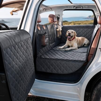 REEVAA 3.0 Hard Bottom Dog Car Seat Cover with Door Protector, L