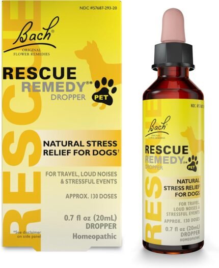 RESCUE Remedy Pet Dropper for Dogs - 20 mL - Stress & Tension Support for Dogs with Bach Natural Flower Essences - Sedative-Free, Homeopathic Liquid Formula - for All Breeds, Ages & Weights
