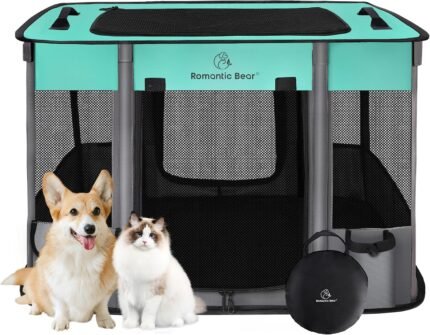 ROMANTIC BEAR Dog Playpen,Portable Foldable Pet Puppy Cat Playpen,M