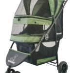 ROODO 3 Wheel Pet Stroller Best Lightweight Foldable Compact Portable Jogger All Terrain Travel Pet Gear Puppy Kitty Stroller for up to 30lbs Medium Small Dogs and Cats(Green)