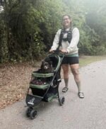 ROODO 3 Wheel Pet Stroller Best Lightweight Foldable Compact Portable Jogger All Terrain Travel Pet Gear Puppy Kitty Stroller for up to 30lbs Medium Small Dogs and Cats(Green) - Image 2