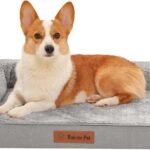 Rainmr Memory Foam Orthopedic Dog Bed, Washable Dog Couch with Removable Waterproof Cover and Nonskid Bottom for Pet Sofa, 35×23 Inches, Light Grey