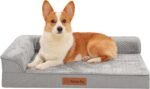 Rainmr Memory Foam Orthopedic Dog Bed, Washable Dog Couch with Removable Waterproof Cover and Nonskid Bottom for Pet Sofa, 35x23 Inches, Light Grey