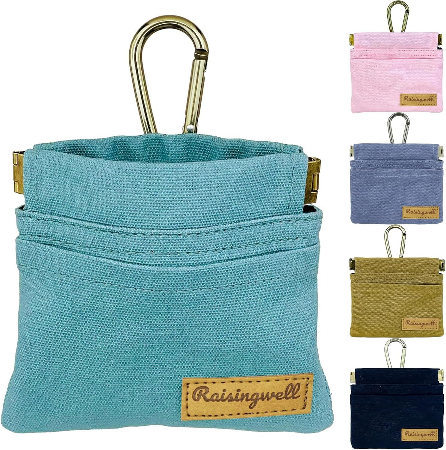 Raisingwell Dog Treat Pouch, Green Pocket Sized Pet Training Pouch, Cotton Fabric, Hand Free Dog Walking Bag with Carabiner, Self-Closing Pet Feed Snack Reward, for Puppy Travel or Outdoor Use Raisingwell Dog Treat Pouch, Green Pocket Sized Pet Training Pouch, Cotton Fabric, Hand Free Dog Walking Bag with Carabiner, Self-Closing Pet Feed Snack Reward, for Puppy Travel or Outdoor Use