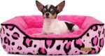 Rectangle Washable Dog Bed for Large, Medium & Small Dogs – Soft Calming Puppy Beds, Durable Warm Pet Sofa with Non-Slip Bottom for Indoor Use.Pink S Size (18.9"x18.9"x6.3")
