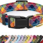 Reflective Adjustable Dog Collar for Medium Dogs, Colorful Tartan,M