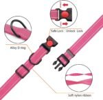 Reflective Dog Collar and Leash Set with Safety Locking Buckle Nylon Pet Collars Adjustable for Small Medium Large Dogs 3 Sizes(Hotpink&S) - Image 2