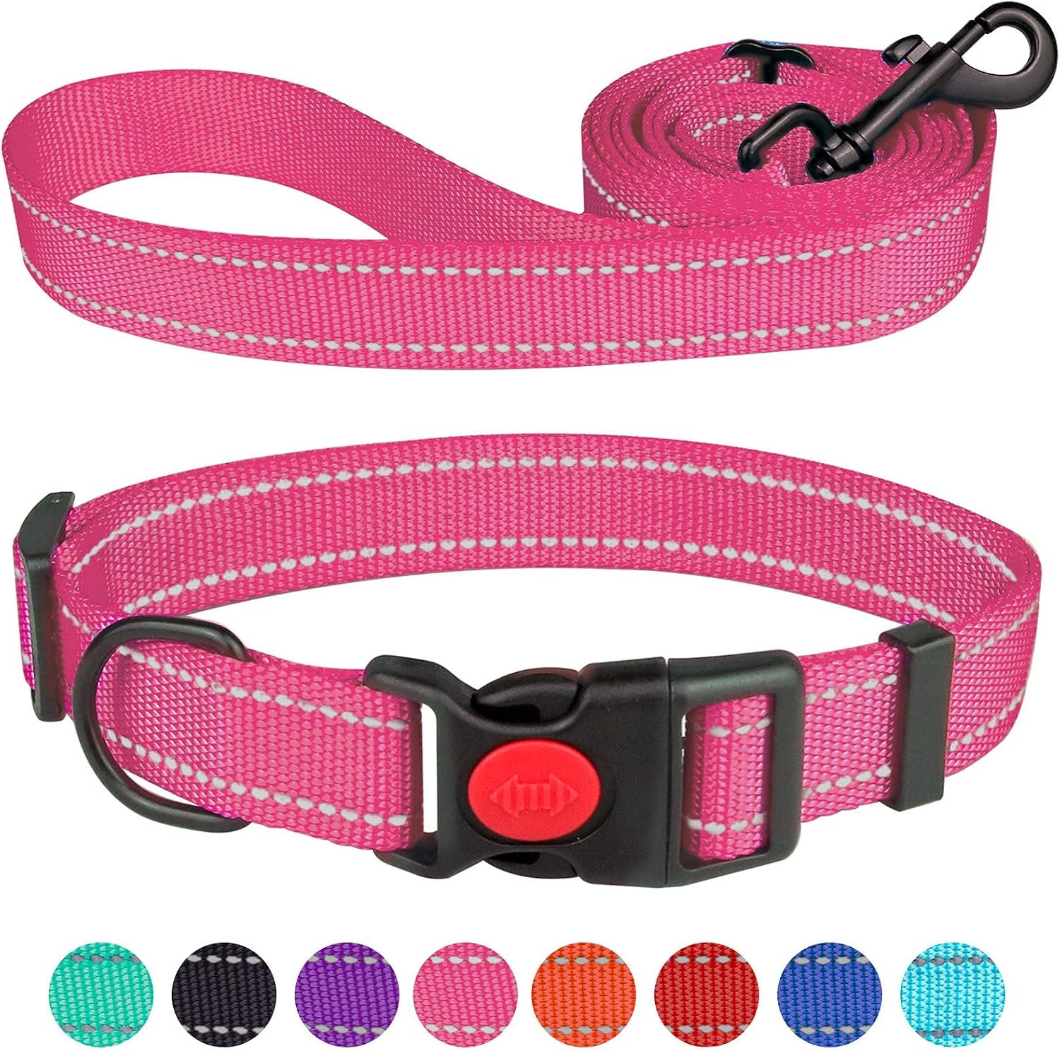 Reflective Dog Collar and Leash Set with Safety Locking Buckle Nylon Pet Collars Adjustable for Small Medium Large Dogs 3 Sizes(Hotpink&S) Reflective Dog Collar and Leash Set with Safety Locking Buckle Nylon Pet Collars Adjustable for Small Medium Large Dogs 3 Sizes(Hotpink&S)