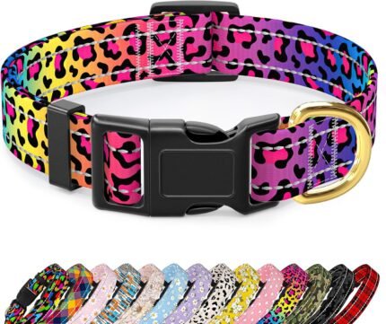 Reflective Dog Collar for Small Dogs, Neon Leopard Pet Collar, S