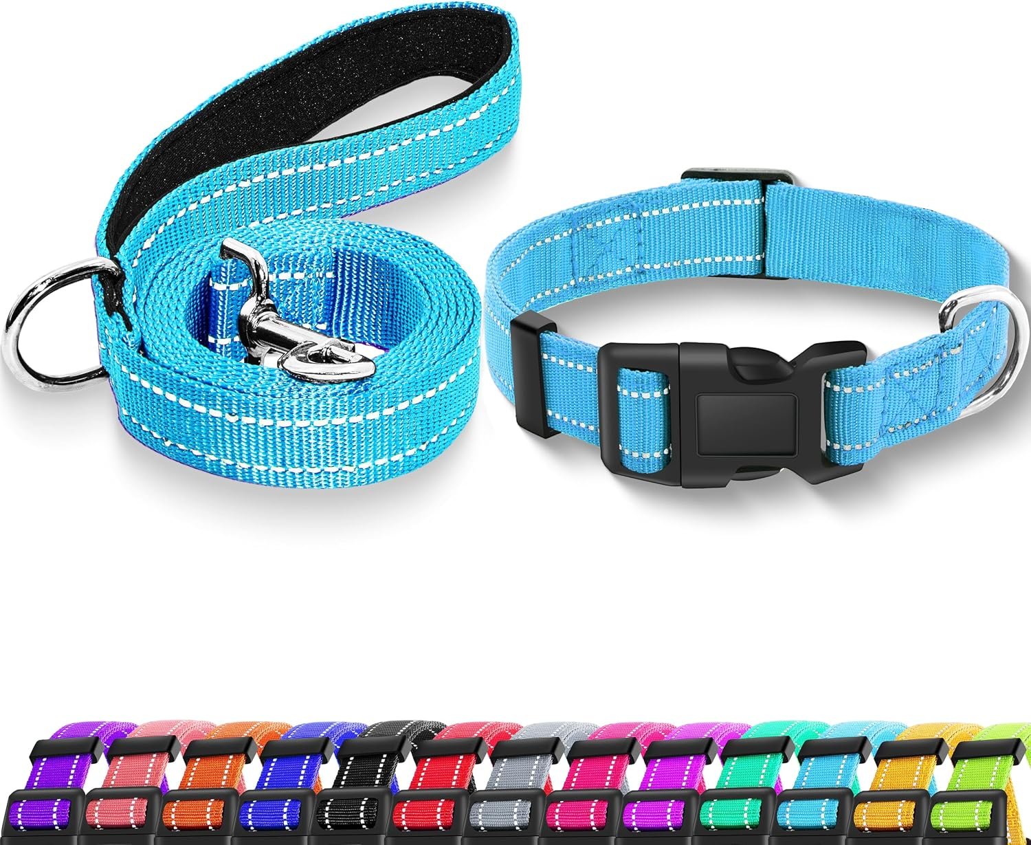 Reflective Dog Collar with Safety Locking Buckle (Collar+Leash) Reflective Dog Collar with Safety Locking Buckle (Collar+Leash)