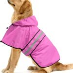 Reflective Dog Rain Coat – Waterproof Adjustable Pet Rain Jacket, Lightweight Dog Hooded Poncho Raincoat for Small to X- Large Dogs and Puppies (Pink, Large)
