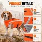 Reflective Orange Dog Hunting Vest, Warm Dog Winter Coat for Outdoor Use - Image 2