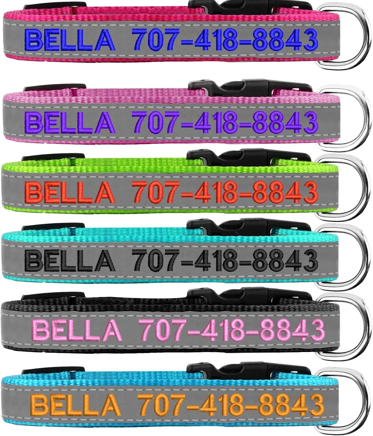 Reflective Personalized Dog Collar – Custom Embroidered Dog Collars with Pet Name and Phone Number for Boy and Girl Dogs, 4 Adjustable Sizes, XSmall,Small, Medium and Large Reflective Personalized Dog Collar – Custom Embroidered Dog Collars with Pet Name and Phone Number for Boy and Girl Dogs, 4 Adjustable Sizes, XSmall,Small, Medium and Large