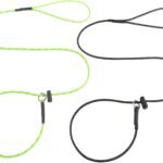 Reflective Slip Lead Leashes Puppy Training Lead – 4.3mm Paracord Rope with 12-Core Strength, 1000lb Pull Force Set of 2 for Small & Medium Dogs (Black & Neon Green, 4 FT)