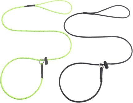 Reflective Slip Lead Leashes Puppy Training Lead – 4.3mm Paracord Rope with 12-Core Strength, 1000lb Pull Force Set of 2 for Small & Medium Dogs (Black & Neon Green, 4 FT)