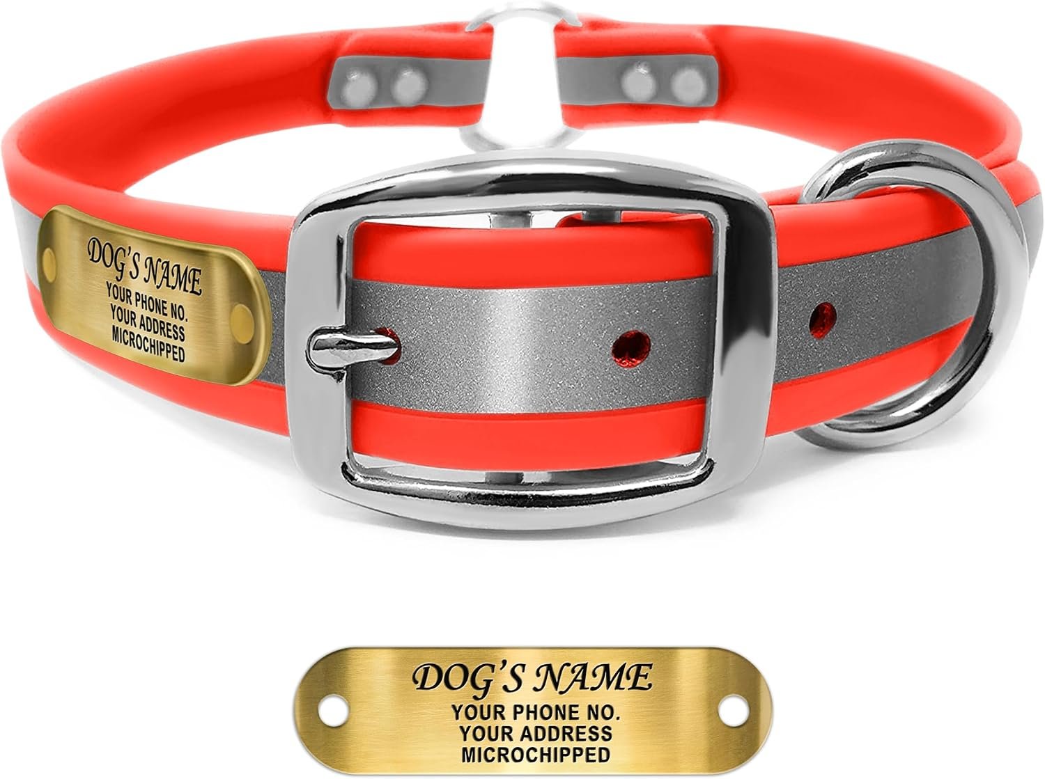 Regal Dog Products Reflective Dog Collar, Engraved Nameplate, Medium Orange Regal Dog Products Reflective Dog Collar, Engraved Nameplate, Medium Orange