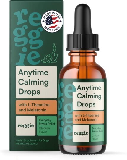 Reggie Anytime Calming Drops for Dogs | Dog Anxiety Relief with L-Theanine, Melatonin, GABA & Chamomile | Fast-Acting Calming Support for Stress, Separation Anxiety, Travel & Thunderstorms | 2 fl oz