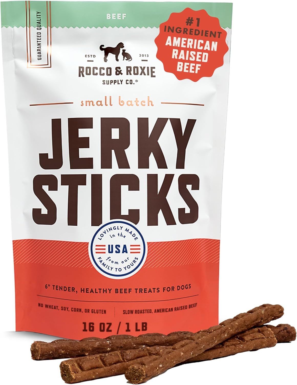Rocco & Roxie Beef Jerky Dog Treats, Soft Training Chews, 1 lb, USA Made Rocco & Roxie Beef Jerky Dog Treats, Soft Training Chews, 1 lb, USA Made