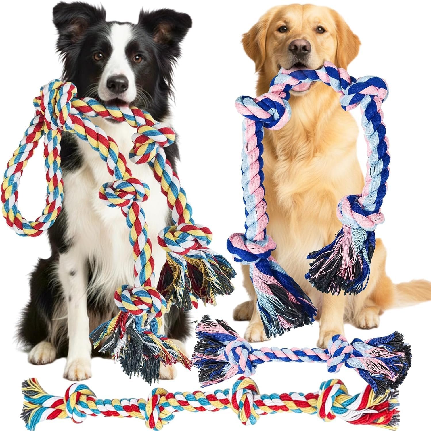 Rocfish 4 Pack Dog Rope Toys for Aggressive Chewers, Tough Tug of War Dog Toys for Large, Medium & Small Dogs, 100% Cotton Teeth Cleaning Chew Toys (Multicolour02, 04) Rocfish 4 Pack Dog Rope Toys for Aggressive Chewers, Tough Tug of War Dog Toys for Large, Medium & Small Dogs, 100% Cotton Teeth Cleaning Chew Toys (Multicolour02, 04)
