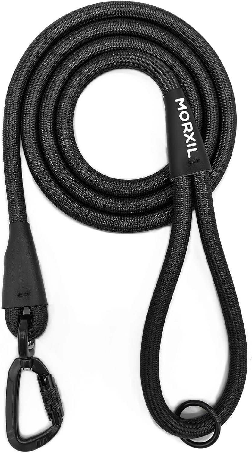 Rope Dog Leash, 6 Foot Heavy Duty Dog Leash with Aviation Aluminum Auto Locking Carabiner, Strong Nylon Pet Lead for Small, Medium, Large Dogs (Black, 6FT) Rope Dog Leash, 6 Foot Heavy Duty Dog Leash with Aviation Aluminum Auto Locking Carabiner, Strong Nylon Pet Lead for Small, Medium, Large Dogs (Black, 6FT)