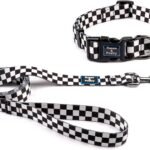 Roses&Poetry Dog Collar and Leash for Small,Adjustable Durable 5ft Puppy Leash Collar for Dog Training Lead（Black & White-S）