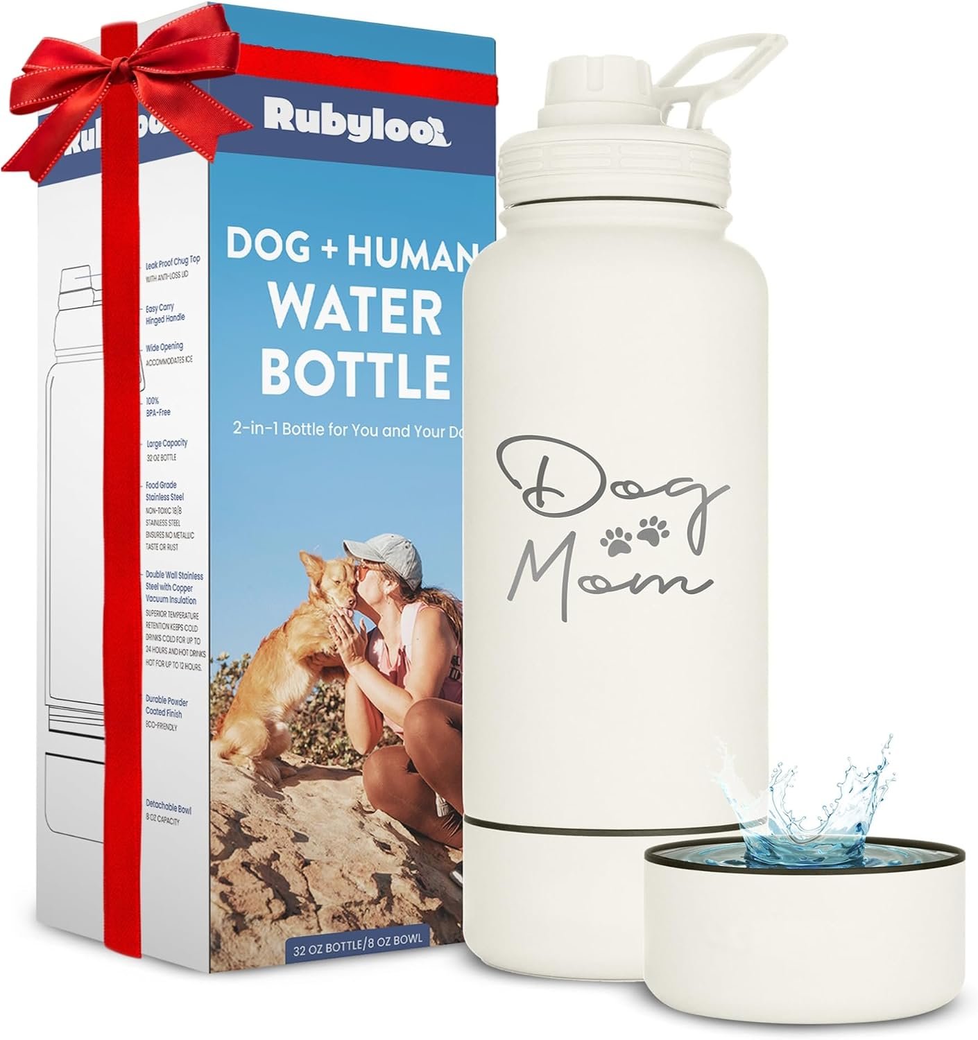 Rubyloo Dog Mom Water Bottle with Detachable Bowl for Dog Lovers Rubyloo Dog Mom Water Bottle with Detachable Bowl for Dog Lovers