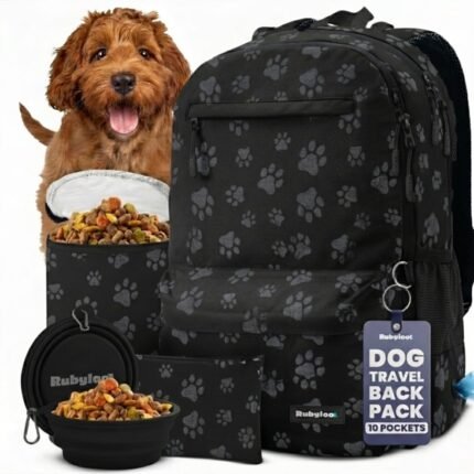Rubyloo Dog Travel Backpack for Supplies – Dog Diaper Bag with Travel Bowls