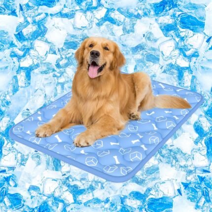 Rywell Dog Cooling Mat 2.0, Ocean Blue,44″ x 32″ Thick & Durable Cooling Mat for Extra Large Dogs, Long-Lasting Cool with Waterproof & Color-Changing Arc-Chill Tech (Q-Max>0.5) Washable& Non-Toxic