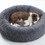 SAVFOX 23 inches Calming Donut Dog Bed – 3X Durable Plush Faux Fur, Machine Washable & Non-Slip, Fits up to 25 lbs, Dark Grey