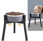 SHAINFUN Adjustable Dog Bowl Stand, Tall Elevated Feeder for 7-10.6" Bowls, Metal Single Raised Holder, 11" Tall (Bowl Not Included)