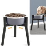 SHAINFUN Adjustable Dog Bowl Stand, Tall Elevated Feeder for 7-10.6″ Bowls, Metal Single Raised Holder, 11″ Tall (Bowl Not Included)