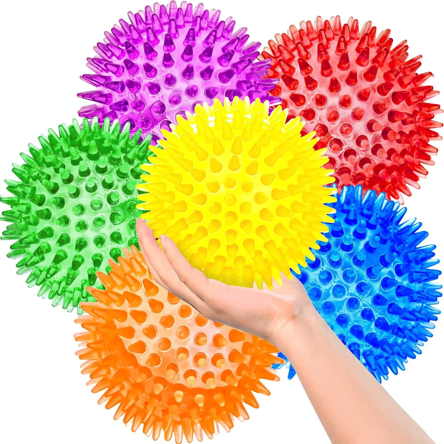 SHARLOVY 3.5” Large Dog Toys Ball, 6 Pack Squeaky Toys, Durable Spiky Ball SHARLOVY 3.5” Large Dog Toys Ball, 6 Pack Squeaky Toys, Durable Spiky Ball