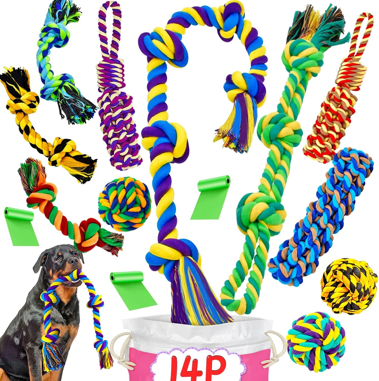 SHARLOVY Dog Rope Toy for Medium Dogs, 14 Pack Heavy Duty Dog Chew Toys SHARLOVY Dog Rope Toy for Medium Dogs, 14 Pack Heavy Duty Dog Chew Toys