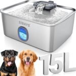 SIBAYS Large Dog Water Fountain, 4Gal/15L Large Capacity Stainless Steel Dog Water Bowl Dispenser for Large Dogs & Multi-Pet, Ultra Quiet Automatic Pet Water Fountain with Water Window& LED Light FS76
