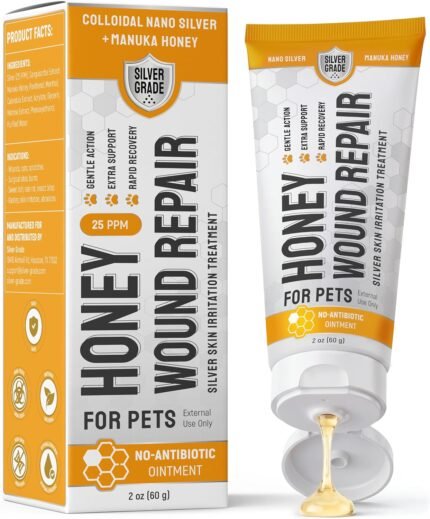 SILVER GRADE Dog Wound Care with Manuka Honey & Colloidal Silver for Scratches & Skin Irritations – Cat & Dog Hot Spot Treatment Gel Works as Honey Rapid Wound Repair for Horses – for All Pets – 2-Oz