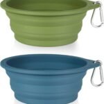 SLSON 2Pack Collapsible Dog Bowl,Integrated Molding Travel Bowl No Plastic Rim Pet Feeding Bowls for Walking Traveling Outdoors,600ML (Navy Blue+Dark Green)