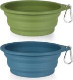 SLSON 2Pack Collapsible Dog Bowl,Integrated Molding Travel Bowl No Plastic Rim Pet Feeding Bowls for Walking Traveling Outdoors,600ML (Navy Blue+Dark Green)
