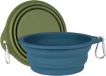 SLSON 2Pack Collapsible Dog Bowl,Integrated Molding Travel Bowl No Plastic Rim Pet Feeding Bowls for Walking Traveling Outdoors,600ML (Navy Blue+Dark Green) - Image 2