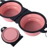 SLSON Collapsible Dog Dual Bowls Reinforced Rim 180 Degrees Flip Over Bowl