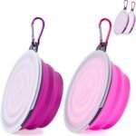 SLSON Dog Bowls Pet Collapsible Bowl with Cover Lids,2 Pack Dog Travel Bowls Portable Foldable Cat Water Dish Bowl for Pets Walking Parking Camping (Pink and Purple, Small)
