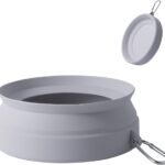 SLSON Spill Proof Dog Water Bowl for Cars,Collapsible No Splash Dog Travel Bowls Integrated Molding Portable Pet Bowl for Vehicle Road Trip Truck,RV,SUV,Boat Accessories (Cold Grey)