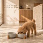 SPUNKYJUNKY Ceramic Dog and Cat Bowl with Wood Stand Non-Slip Matte Glaze Weighted Food Water Set for Cats &Small Dogs 13.5OZ - Image 2