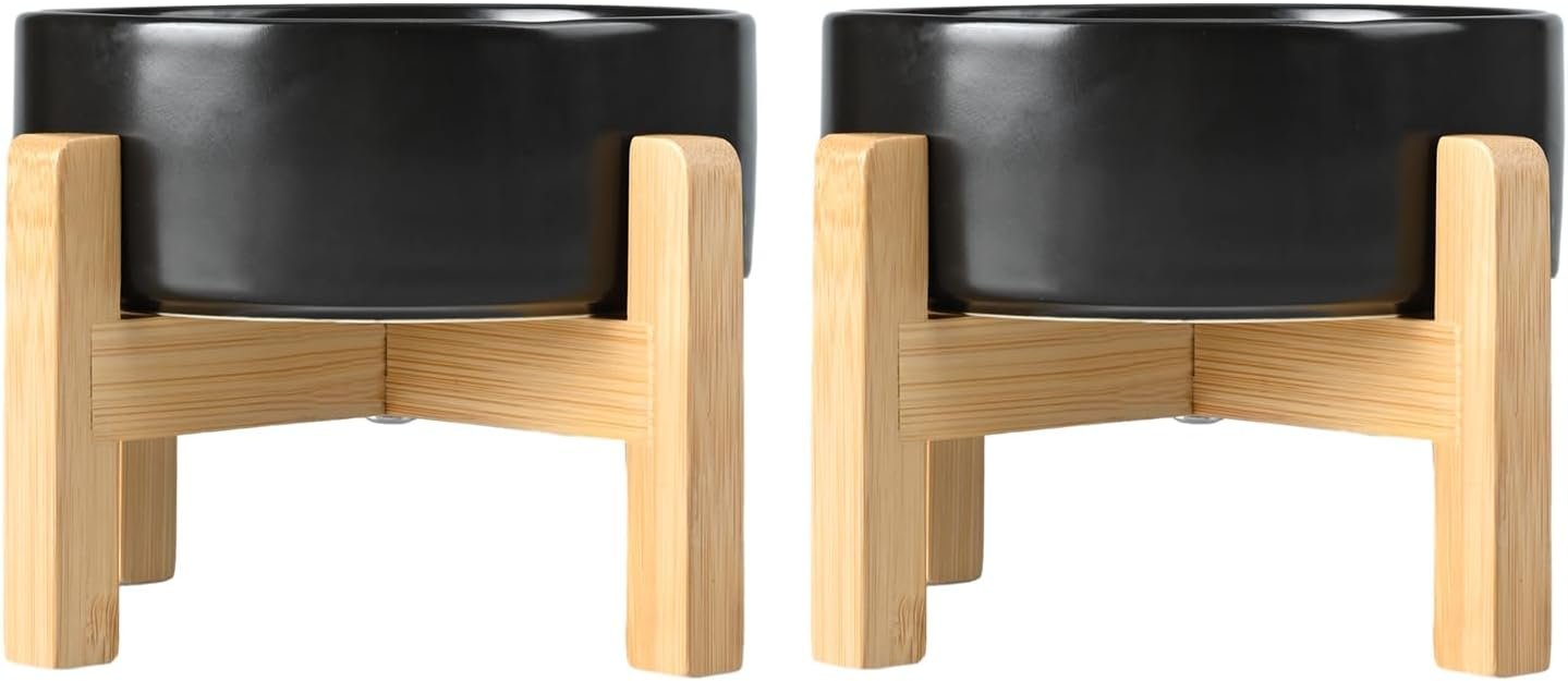 SPUNKYJUNKY Ceramic Elevated Dog Bowls 2 Pack – 8.3inch Raised Dog Bowls with Non-Slip Wooden Stand for Large Dogs Dishwasher Safe(Black,60OZ*2) SPUNKYJUNKY Ceramic Elevated Dog Bowls 2 Pack – 8.3inch Raised Dog Bowls with Non-Slip Wooden Stand for Large Dogs Dishwasher Safe(Black,60OZ*2)