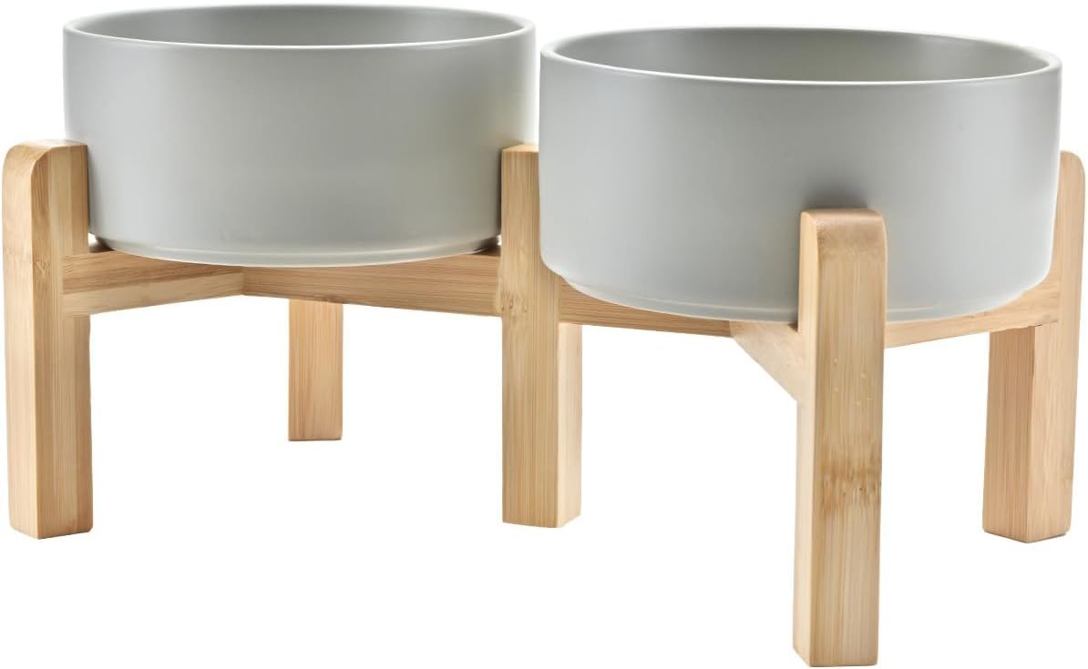 SPUNKYJUNKY Elevated Dog Bowls Ceramic, 6.1” Dogs and Cat Food Water Bowls Raised with Non-Slip Bamboo Stand for Medium Sized Breed Microwave Dishwasher Safe – 28.7 OZ,Grey SPUNKYJUNKY Elevated Dog Bowls Ceramic, 6.1” Dogs and Cat Food Water Bowls Raised with Non-Slip Bamboo Stand for Medium Sized Breed Microwave Dishwasher Safe – 28.7 OZ,Grey