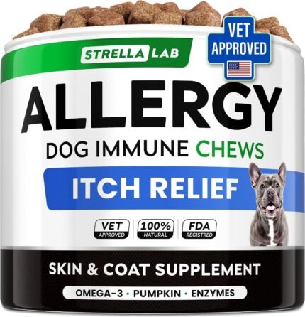 STRELLALAB Dog Allergy & Itching Relief - Skin&Coat Support Chews w/Omega 3