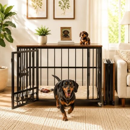 Seang 31” Collapsible Dog Crate Furniture, Dog Kennel for Small/Medium Dog