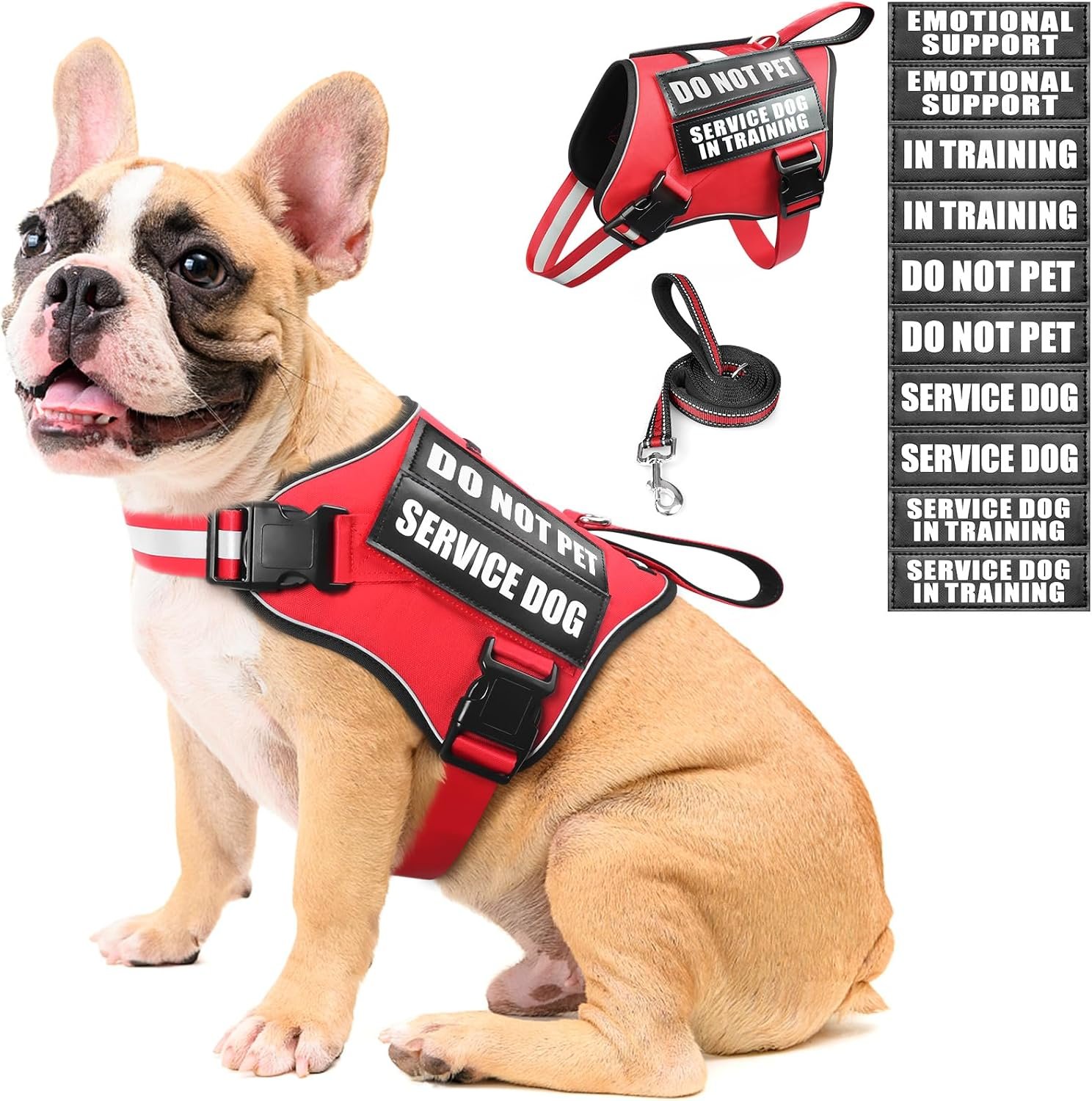 Service Dog Vest Harness and Leash Set+10 Patches,No Pull&Adjustable Reflective Dog Harness with Soft Padded Handle for Training/Everyday,Fit Small/Medium/Large/Extra-Large Dogs(Red M) Service Dog Vest Harness and Leash Set+10 Patches,No Pull&Adjustable Reflective Dog Harness with Soft Padded Handle for Training/Everyday,Fit Small/Medium/Large/Extra-Large Dogs(Red M)